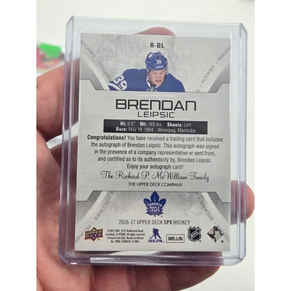 2016-17 SPx Rookies Blue Auto /165 Brendan Leipsic #R-BL Auto RC - Picture 3 of 3